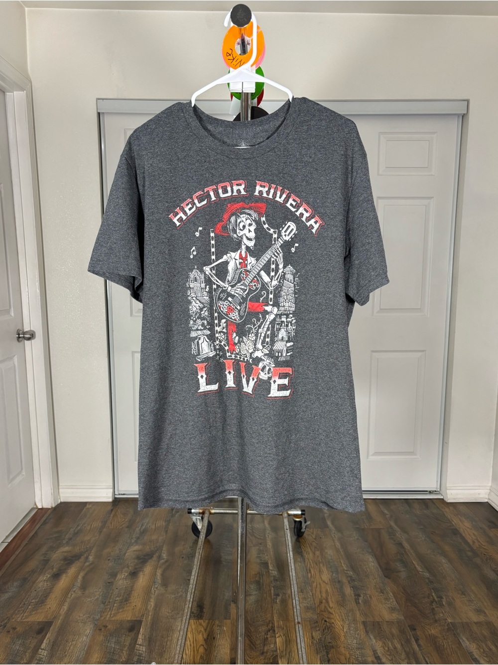 Disney Hector Rivera Live Graphic Tee - Charcoal Gray with Red & White Print
